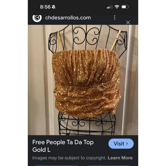 Free People XS Ta Da Sequin Embellished Crop Top Gold No Straps Y2K Party Club - Picture 14 of 16